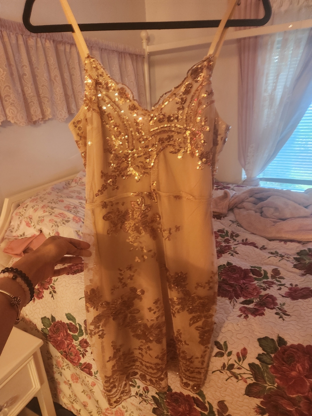 Embroidered Nude Evening Slip Dress
